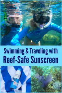 Tips for using Reef Safe sunscreen. Photo of kids snorkeling in the water.