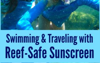 Tips for using Reef Safe sunscreen. Photo of kids snorkeling in the water.