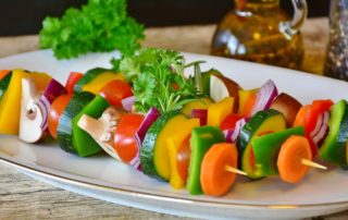 Kabobs of bright vegetables