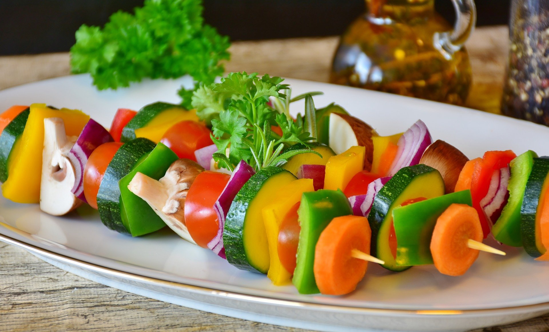 Kabobs of bright vegetables