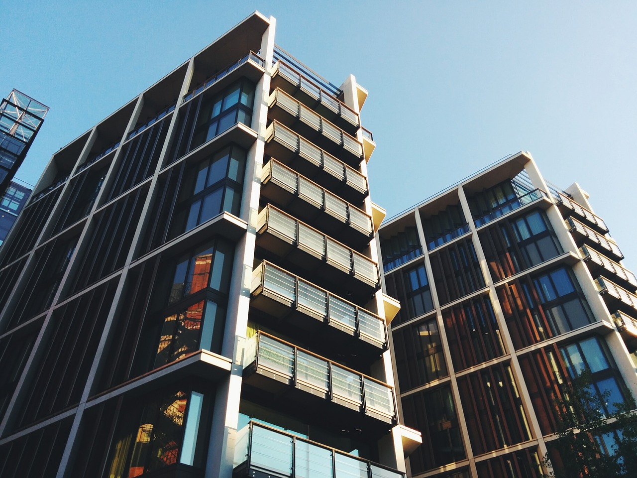 Tall office buildings in a city.