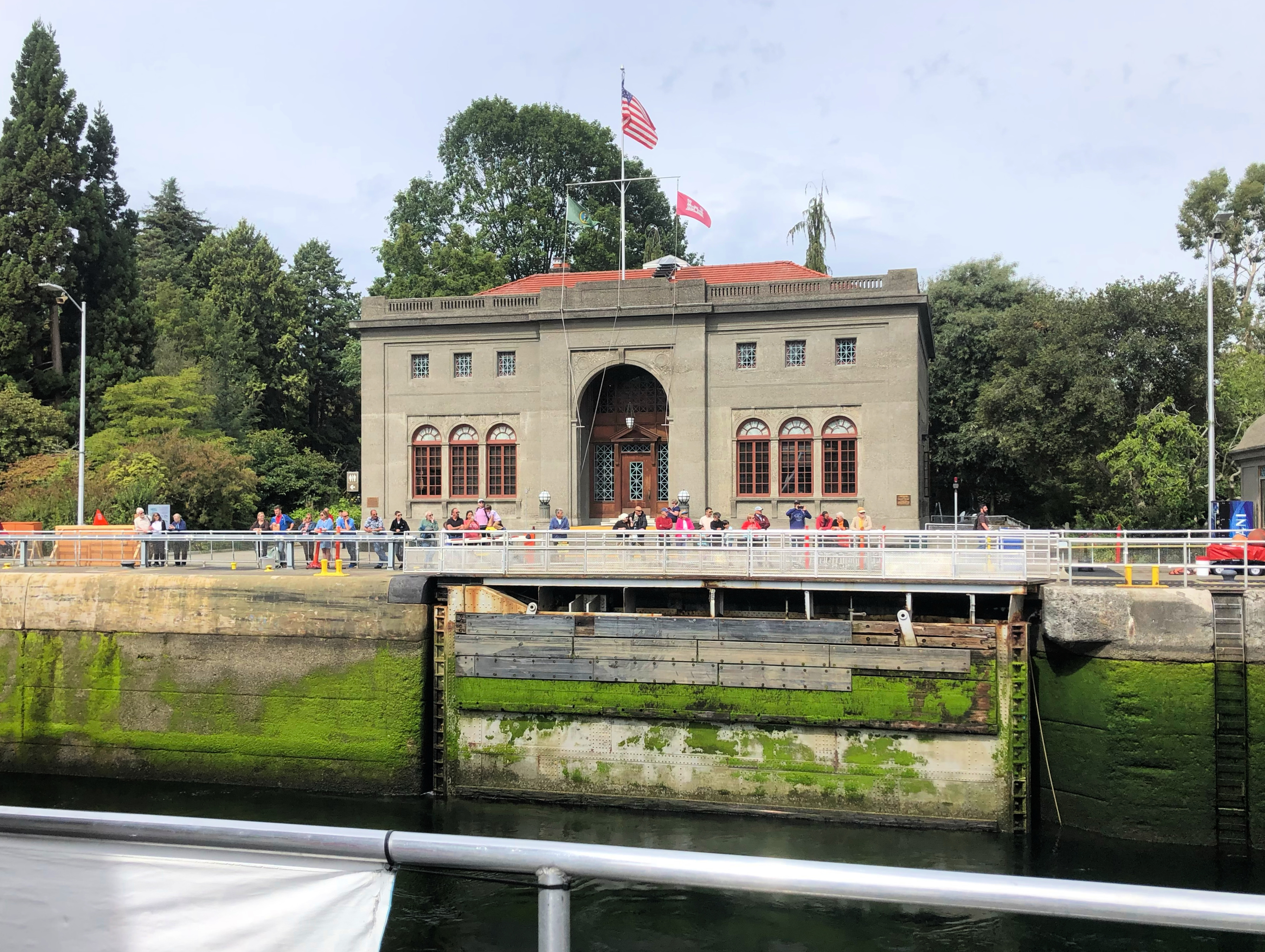 Main building at the Ballard Hiram M. Chittenden Locks in Seattle, Washington.