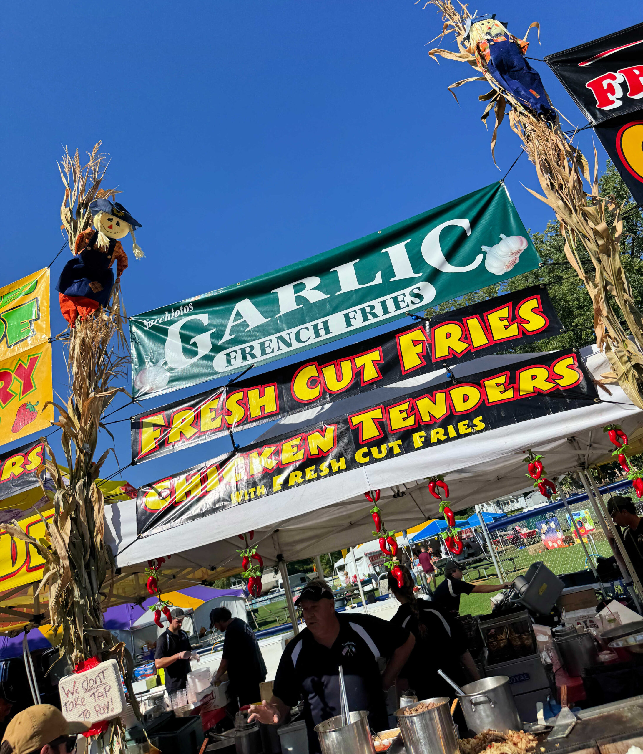 Garlic fries and other foods at the Hudson Valley Garlic Festival in Saugerties, New York.